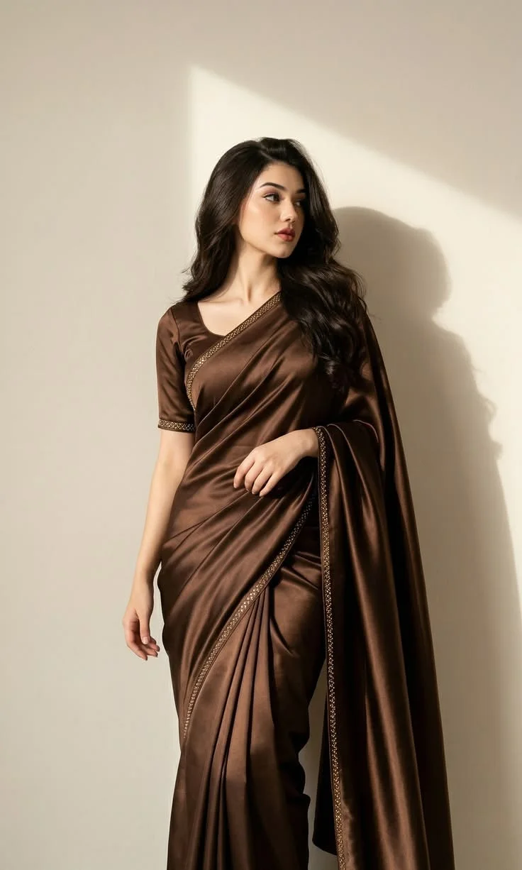 Chocolate satin saree